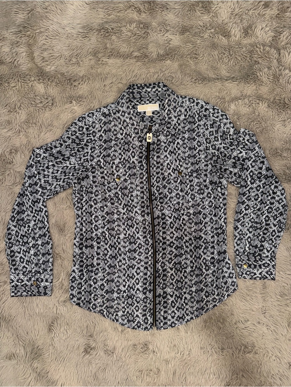 MICHAEL Michael Kors Black and White Patterned Zip-Front Shirt Jacket